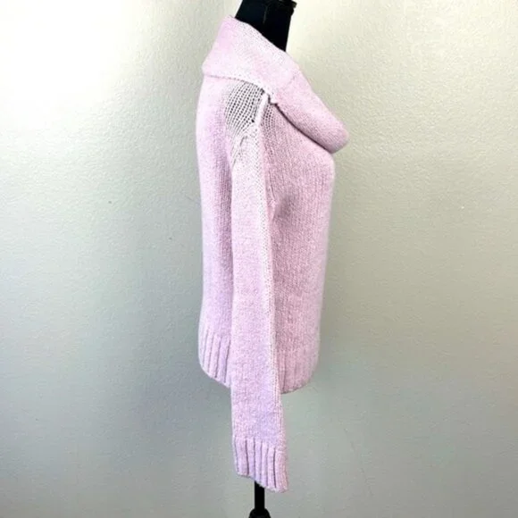 Anthropologie Cashmere Wool Sweater Cowl Neck Oversize Pastel Lilac Turtleneck S - Picture 4 of 9